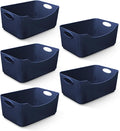 KEPLIN 5 Pack Navy Plastic Studio Storage Basket, Portable Container Boxes with Handles for Storage Organisation in Home & Office, Shelfs, Drawers, Kitchen & Cupboards (Navy, Pack of 5)
