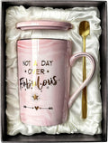 Gifts for Women Birthday Not A Day Over Fabulous Mug Birthday Gifts for Her, Woman, Best Friends, Wife, Mum, Daughter, Sister, 14oz Marble Ceramic Coffee Cug with Spoon Lid Card Gift Box