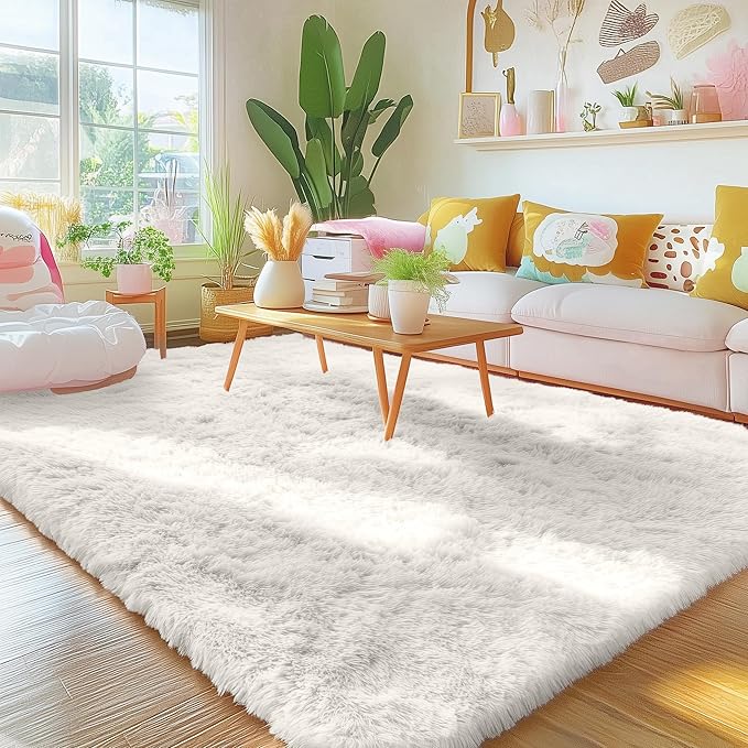 Homaxy Fluffy Shaggy Rugs Living Room, Large Anti Slip Carpet, Machine Washable Soft Thick Pile Bedside Rug for Kids Bedroom, Nursery - Creme, 120 x 160 cm