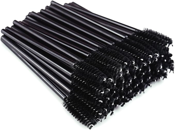 MSQ 50 Disposable Eyelash Brushes Disposable Mascara Wands Eyebrow Spoolie Brushes Applicator Cosmetic Makeup Tools (Black)