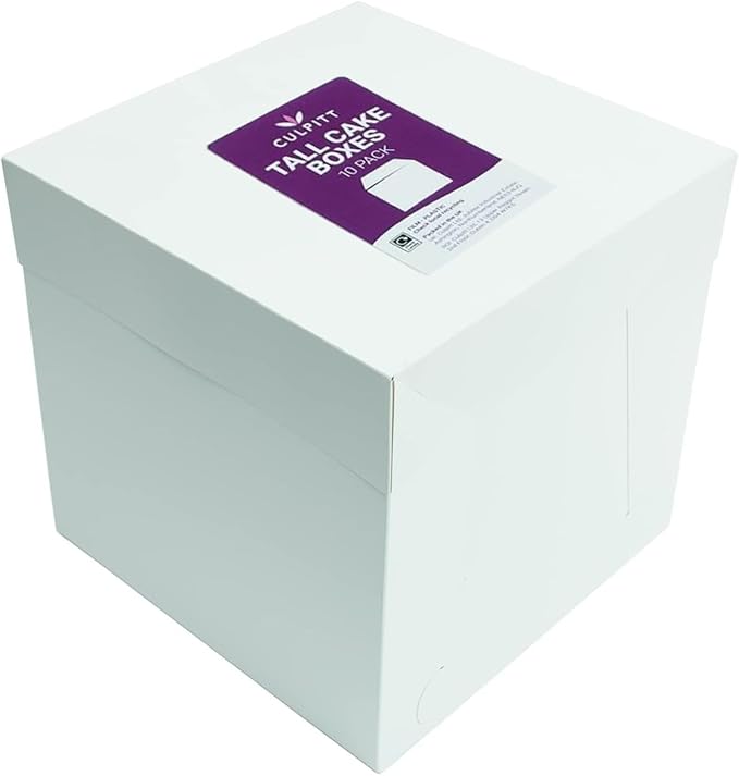 Culpitt 10" White Tall Cake Boxes, Pack Of 10, 254 X 254 X 254mm (10 X 10 X 10''), Ideal for Transporting Celebration, Wedding, Tall, Decorated Birthday Cakes