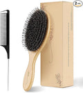 Boar Bristle Hair Brush Natural Bamboo Paddle Hairbrush with Tail Comb for Long Thick Curly Wavy Dry or Damaged Hair Round Hair Brush Adds Shine and Makes Hair Smooth Comb Set for Men, Women, Kids
