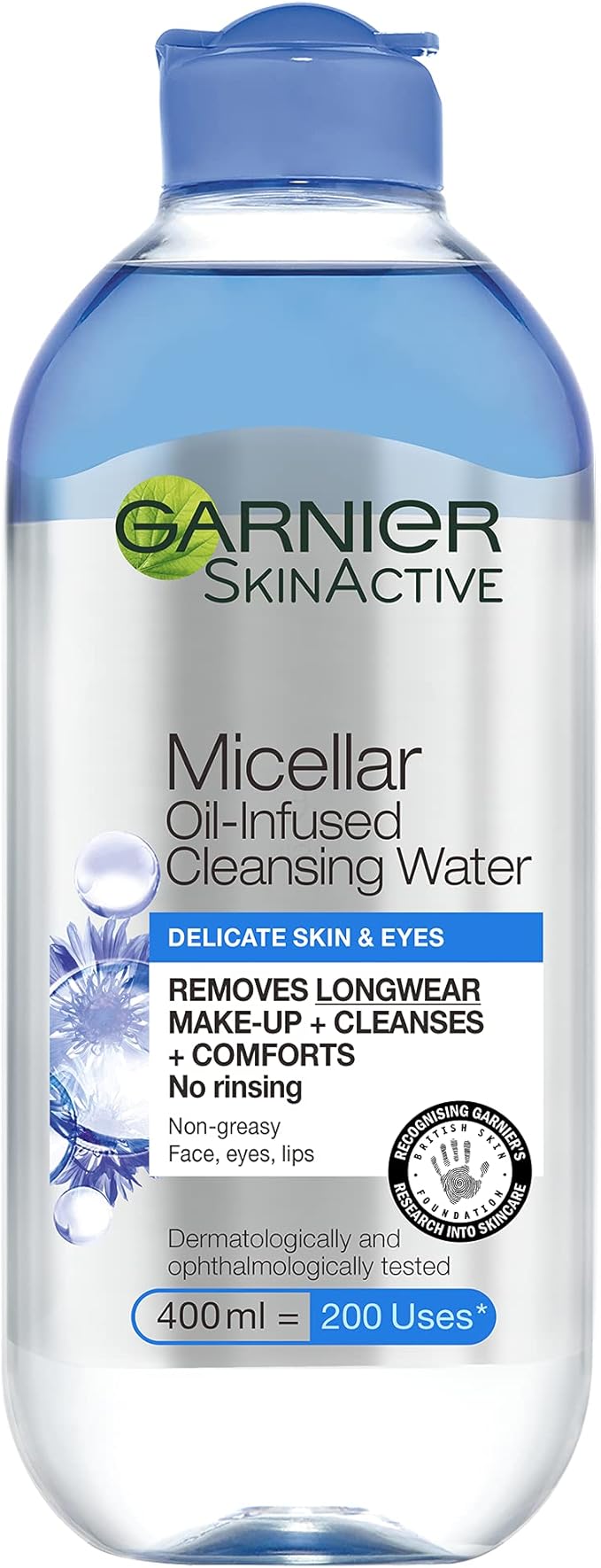 Garnier Micellar Cleansing Water For Delicate Skin 400ml, Cleanser & Makeup Remover For Delicate Skin & Eyes, Recognised By The British Skin Foundation, Use With Reusable Micellar Eco Pads