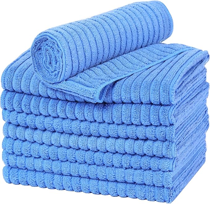 Microfibre Tea Towels, Thick, Soft, Super Absorbent and Lint Free Kitchen Towels, 45 x 65 cm, Pack of 8, Blue