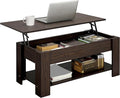 Yaheetech Lift Up Coffee Table, Wooden Lifting Coffee Table with Hidden Storage Drawer and Open Shelf, Space-saving Tea Tables for Living Room/Reception, Espresso
