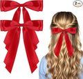 Cobee 2 Pcs Red Hair Bow, Satin Bows Red Hair Ties, Large Double Satin Ribbon Hair Clips Red Accessories for Holiday Party Women Girls Ponytail Holder