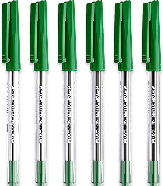 STAEDTLER Medium 0.5mm 430 M Stick Ballpoint Pens Writing Pen Smooth - Green Ink - Pack of 6