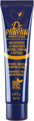 Dr.PAWPAW Overnight Lip Mask 25ml, Natural Hydrating Lip Treatment with Pawpaw Aloe Vera Olive Oil and Peptides, Vegan Balm to Smooth and Plump Lips Overnight