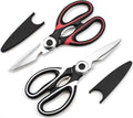 2 Pcs Kitchen Scissors, Heavy Duty Utility Food Scissor, Stainless Steel Kitchen Shears with Cover, Sharp Cooking Scissors for Meat Chicken Fish Nut Vegetable Herb, Bottle Opener (White & Red)