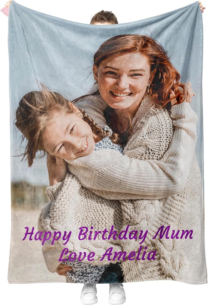 Personalised Blanket with Photos – Custom Blanket for Adults, Kids, and Family, Soft Fleece Throw for Birthday, Christmas, or Any Occasion – Unique Customisable Blanket with Pictures