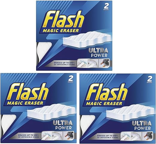 6 x Flash Magic Eraser Ultra Power -No Chemicals Needed - Removes Scuffs, Crayon, Grease and Grimes (Pack of 3)
