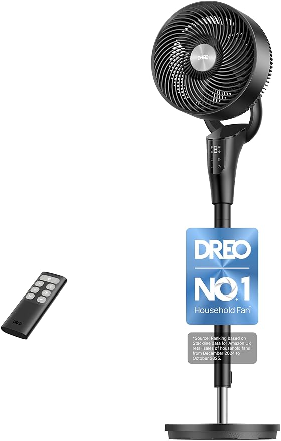 Dreo 25 dB Silent Standing Fan for Bedroom, 42" Pedestal Fans with Remote, 90° Oscillating, 90° Manual Vertical Cooling Fan, 8 Speeds, Adjustable Height, 8H Timer, Child Lock, LED Display[Upgraded]