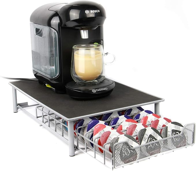 60 Coffee Pod Holder Grey | Pod Compatible | Coffee Machine Stand | Pod Drawer Dispenser | Kitchen Storage | M&W