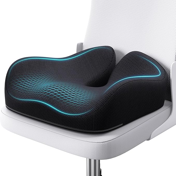 Benazcap Seat Cushion, Memory Foam Cushion for Office Chair - Ergonomic Chair Cushions for Tailbone Pain Relief, Sciatica & Back Support, Office Chair Cushion & Coccyx Cushion