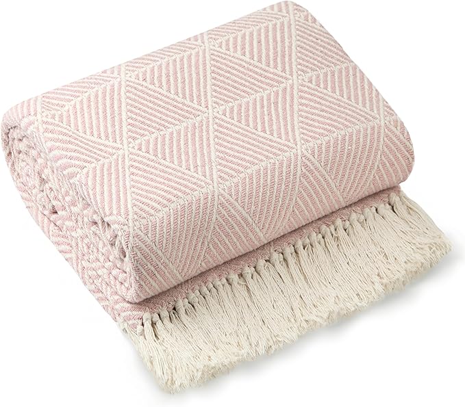 Emma Barclay Throw Blanket For Sofas Bed Extra Large Recycled Cotton Throws For Settees In Blush Pink Throw Scandi Woven Blankets - Zahra Collection 50" x 60" (127cm x 152cm) Blush Pink