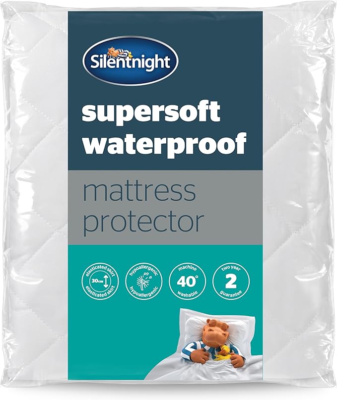 Silentnight Supersoft Waterproof Mattress Protector – Luxury Quilted Quiet Bed Mattress Pad Cover with Extra Deep Fitted Skirt and Waterproof Protection – Single, White