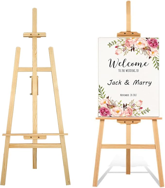 Easel Stand for Painting, Easel Stand for Wedding Sign, Kids Easel, Easels for Display, Studio Canvas Easel Art Stand, Canvas Stand for Painting, Wooden Easel Drawing Stand, Adjustable Height, 59 Inch