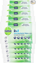 Dettol Antibacterial Hand Wipes, Fresh Scented, 135 Wipes (15 x 9pck) Antiseptic, Disinfectant, Travel Hygiene, First Aid Essential, Biodegradable