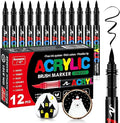 12 Black acrylic paint pen, Waterproof Paint Markers for Rock, Wood, Pebbles, Glass, Ceramic, Stones, Fabric, Canvas, Craft - Brush Pens, black Permanent Marker Pen Set