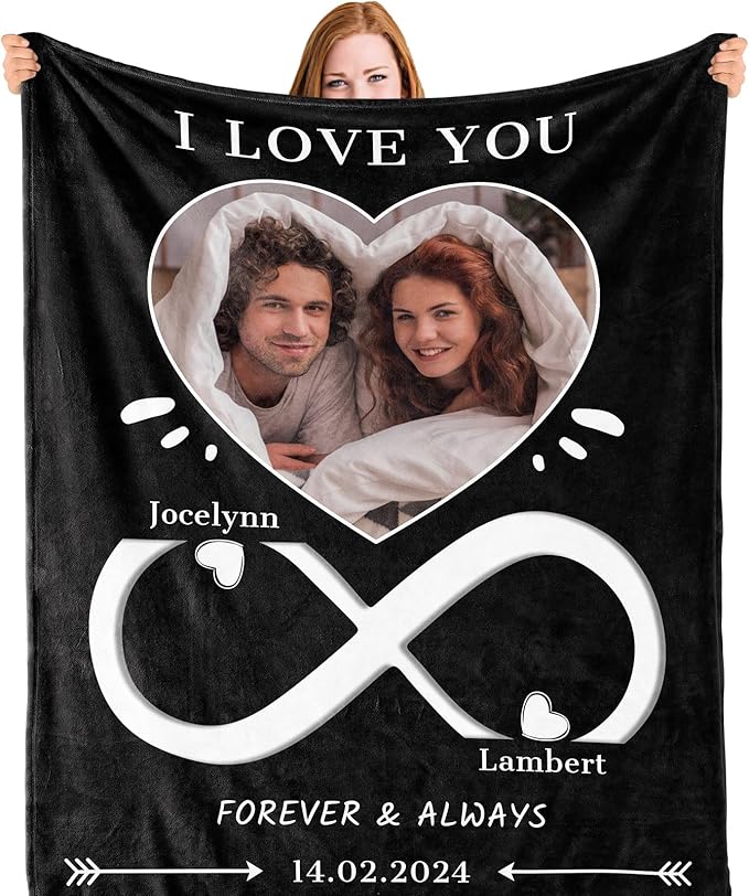Bemaystar Valentines Day for Her Him - Personalised Blanket with Photo for Women Men, Personalised Photo Blanket, Custom Blanket, for Couples Lover Boyfriend Girlfriend for Birthday