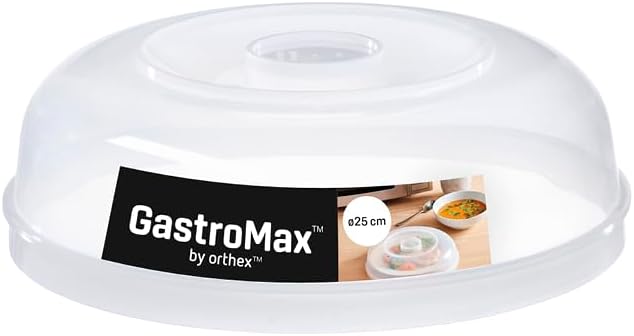 GastroMax Clear Microwave Cover for Food 25cm Wide w/Air Vent - BPA Free Plastic Food Safe Microwave Oven Plate Cover - Dishwasher Safe Microwave Food Cover Max 100 Degrees Celsius Heat Resistance