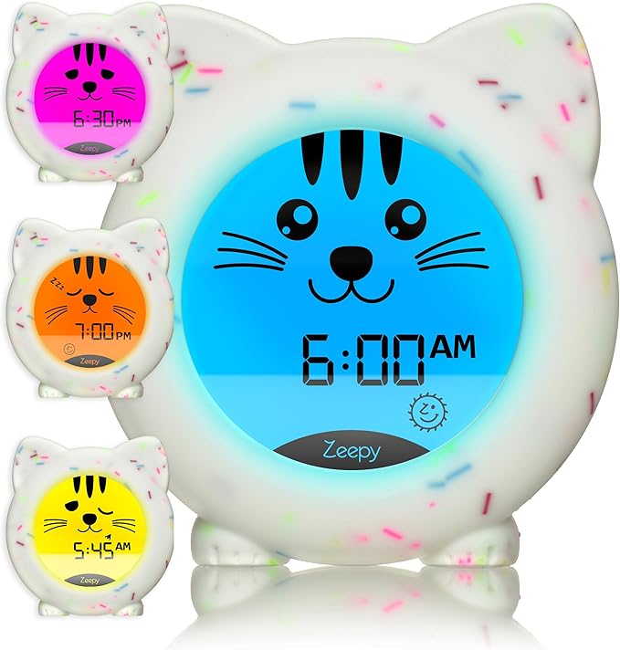 Zeepy 4-Phase Toddler Sleep Trainer Clock | USB Rechargeable Cute Kids Alarm Clock | Drop Proof Baby Night Light | Science-Backed For Better Bedtime Routines - Kip the Kitty