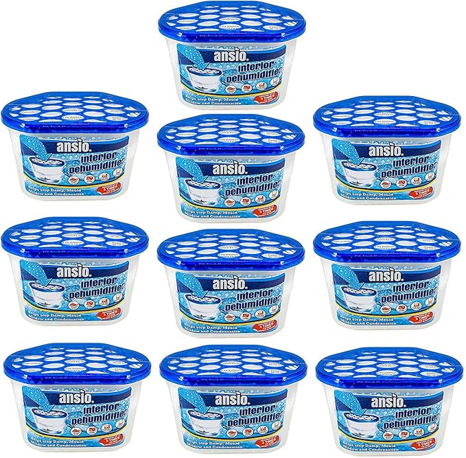 ANSIO Dehumidifier Disposable Pack of 10 Room Moisture Absorber Condensation Remover De Humidifiers for Damp, Mould in Home, Bathroom, Window, House, Kitchen, Wardrobe, Bedroom Interior Moisture Traps