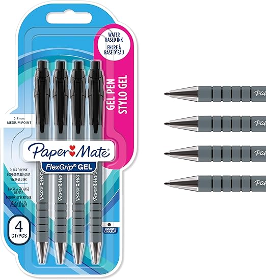 Paper Mate FlexGrip Gel Pens | Medium Point (0.7 mm) | Black Ink | 4 Count