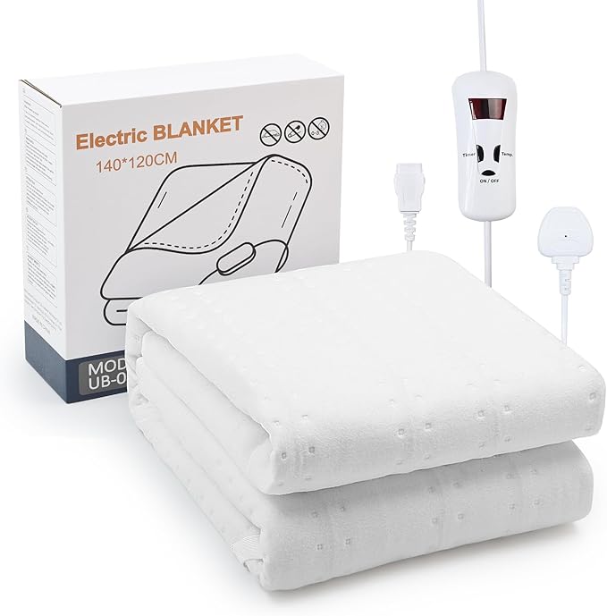 Electric Blanket,Heated Electric Underblanket with 4 Heat Settings,3 Timers Settings,LED Display,140 * 120CM White Heated Throw(Double)