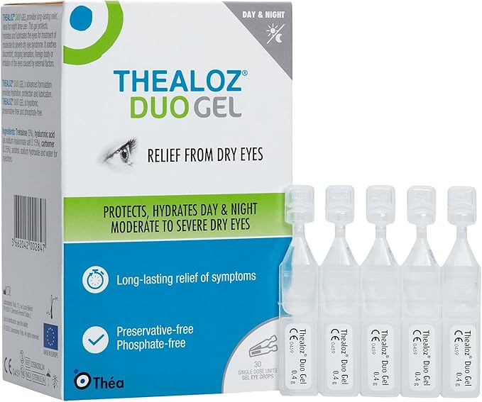 30 Thealoz Duo Gel (Single Dose Units) Eye Drops - Longer-Lasting Relief for Dry, Tired & Sore Eyes |Ideal for overnight relief |Gentle, Preservative-Free Gel | 30 Single Dose Units