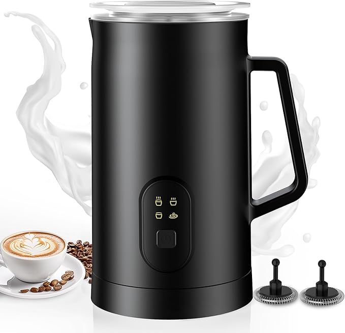 Milk Frother Electric 4-in-1, Automatic Milk Steamer 20.4oz/580ml, Silent Operation Hot & Cold Milk Foamer and Large Capacity, for Latte Coffee Chocolate HE2 (Black)