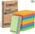 Composty Pop-Up Sponges 12 Pack | Eco Sponges Washing Up | Compostable Kitchen Sponge | Plastic Free, Non-Scratch | Reusable Cellulose Pads | Multiuse, washable, reusable, long-lasting, durable