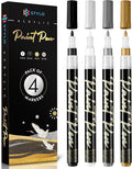 Stylo Metallic Acrylic Paint Pens - White, Black, Gold and Silver Permanent Acrylic Markers for Christmas Cards, Glass, Ceramic, Rock Painting, Ideal for Arts and Crafts (Pack of 4)