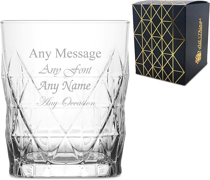 Personalised Engraved 345ml Keops Whisky Glass, Personalise with Any Message for Any Occasion, Stylize with a Variety of Fonts, Gift Box Included, Laser Engraved