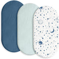 Baby Mattress Cover, Fitted Sheet, Pack of 3, 100% Muslin Cotton,Oeko-Tex 100,Muslin Bassinet Sheets,Bassinet Cover,Pram Mattress Cover,83 x 43 x 10 cm,Fitted Sheet for Prams, Bassinets(Planet)