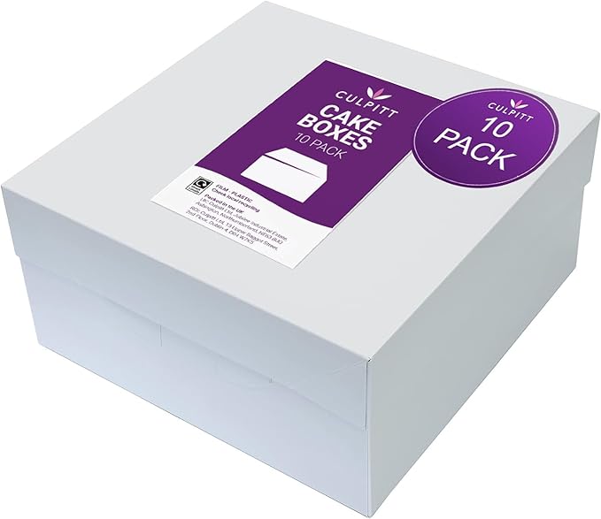 Culpitt 10" White Cake Box With Glued Lid, 10 Pack, 254 X 152mm, Rigid Transport And Protection For Birthday, Wedding, And Celebration Bakes, Cake Boxes