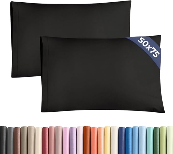 Standard Size Pillow Cases 2 Pack 50x75cm - Extra Soft Pillowcases, Cooling and Breathable Double Brushed Microfiber, Durable Wrinkle Free, Machine Washable, Hotel Quality Pillow Covers - Black