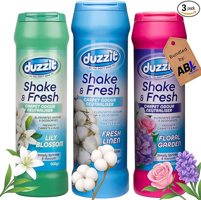 Shake and Vac Carpet Freshener | Carpet Odour Neutraliser Shake & Fresh Powder 3 x 500g Fresh Linen, Lily Blossom, Floral Garden
