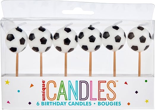 Black & White Soccer Ball Birthday Candles (7cm) Pack of 6 - Cake Topper Picks, Festive Party Decorations