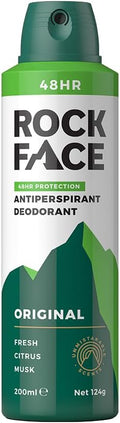 Rock Face Antiperspirant Deodorant for Men - Original Fresh Citrus Scent, 200ml Spray, 48 Hour Protection, Non-Staining