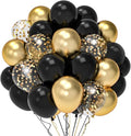 QIFU Gold and Black Balloons Set - 52pcs Black Gold Latex Balloon with Confetti Birthday Party Balloons, Metallic Golden Black Helium Balloon for New Year Eve Anniversary Engagement Graduation Prom