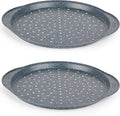 Russell Hobbs Nightfall Stone Set of 2 Large Pizza Trays - 14.5" Pizza Pans, Non-Stick Round Baking Trays, Carbon Steel, PFOA Free, Perforated Base for Crispy Cooking, Ideal for Pizza's, Garlic Bread