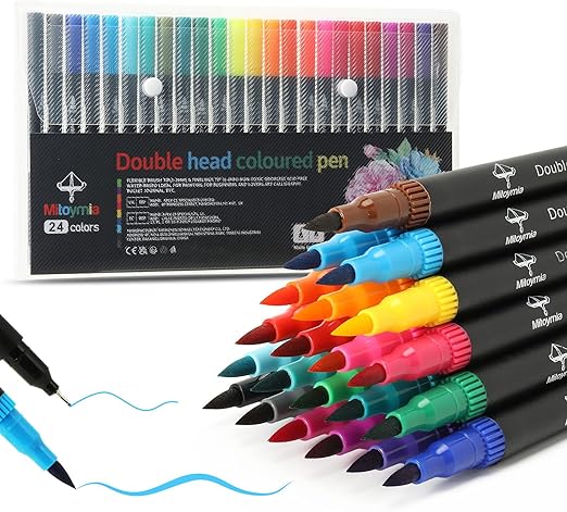 24 Dual Tip Colouring pens,Colouring Books for Felt Tips for Adults, coloured drawing brush pens art pens Set markers