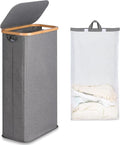 efluky Slim Laundry Basket with Lid, Tall Narrow Washing Basket for Laundry, Folding Small Slimline Laundry Baskets for Dirty Clothes, 63L Cloth Storage Basket Grey
