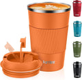 Travel Mug:KETIEE Insulated Coffee Cup with Leakproof Lid, Reusable Coffee Cups Travel, Double Walled Coffee Travel Mug, Stainless Steel Coffee Mug for Hot Cold Drinks, 380ml Orange Brown