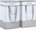 Laundry Hamper, 100 L Collapsible Laundry Baskets, 2 Pack Laundry Basket with Extended Double Handle, Foldable Laundry Basket for Laundry Bedroom Bathroom Dorm Storage Clothes Toys, Grey