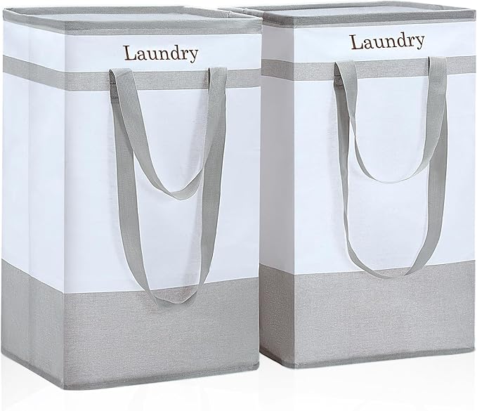 Laundry Hamper, 100 L Collapsible Laundry Baskets, 2 Pack Laundry Basket with Extended Double Handle, Foldable Laundry Basket for Laundry Bedroom Bathroom Dorm Storage Clothes Toys, Grey