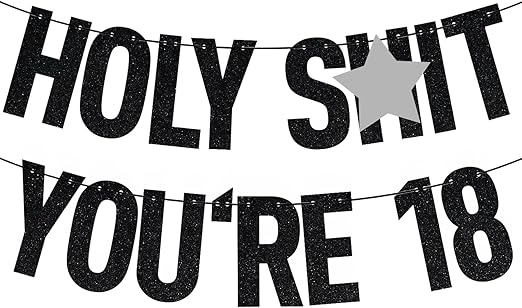 18th Birthday Decorations for Him Her, Black Glitter 18 Banner, Time to Adult/Happy 18th Birthdays/Cheers to 18 Years, Funny 18ths Birthday Party Decorations Supplies Boys Girls