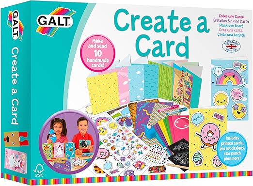 Galt Create a Card Craft Kit for Kids, Activity Set for Children, Decorate, Make & Send 10 Handmade Cards, Add Stickers, Draw, Colour & More - for Sleepovers, Birthdays & Christmas - Kids Ages 6 Plus