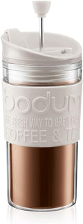 BODUM Travel French Press Coffee Maker Set with Extra Lid, Vacuum, White, 0.35 L/12 oz
